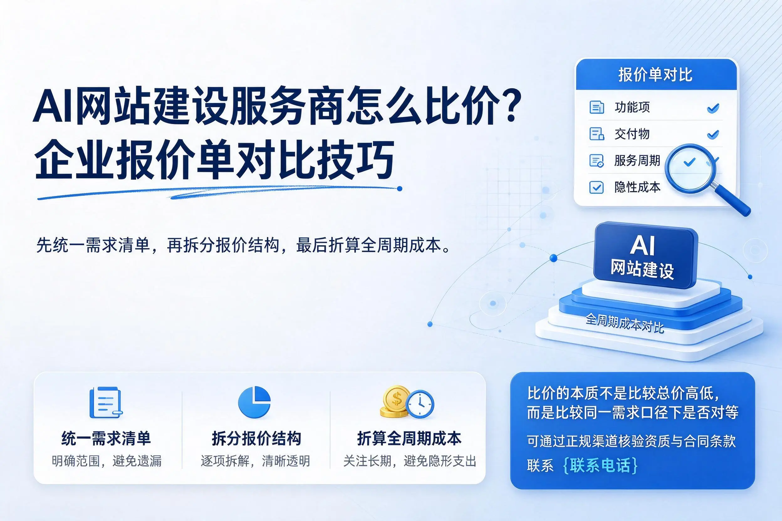 AI网站建设服务商怎么比价？厦门企业报价单对比技巧