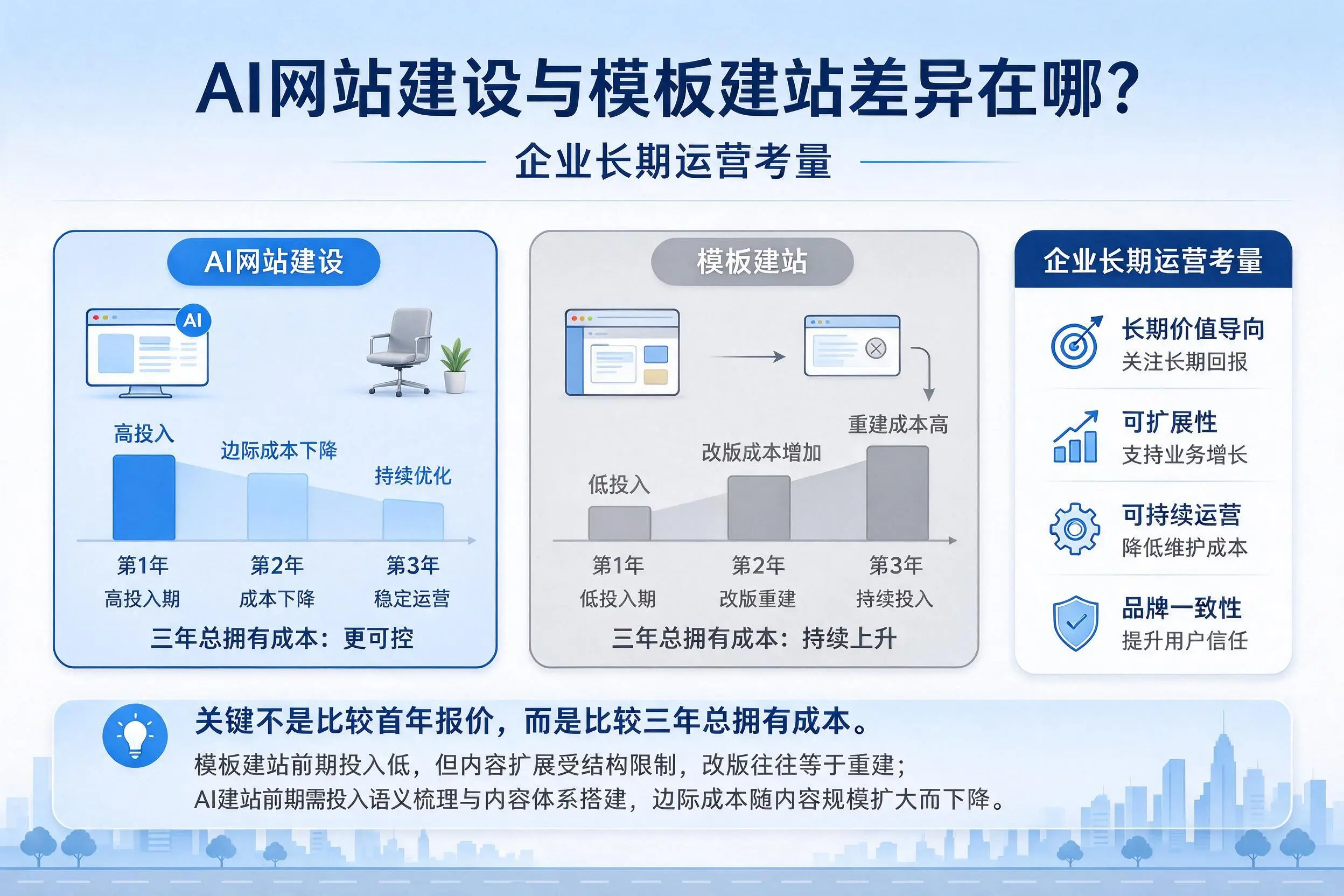 AI网站建设与模板建站差异在哪？厦门企业长期运营考量