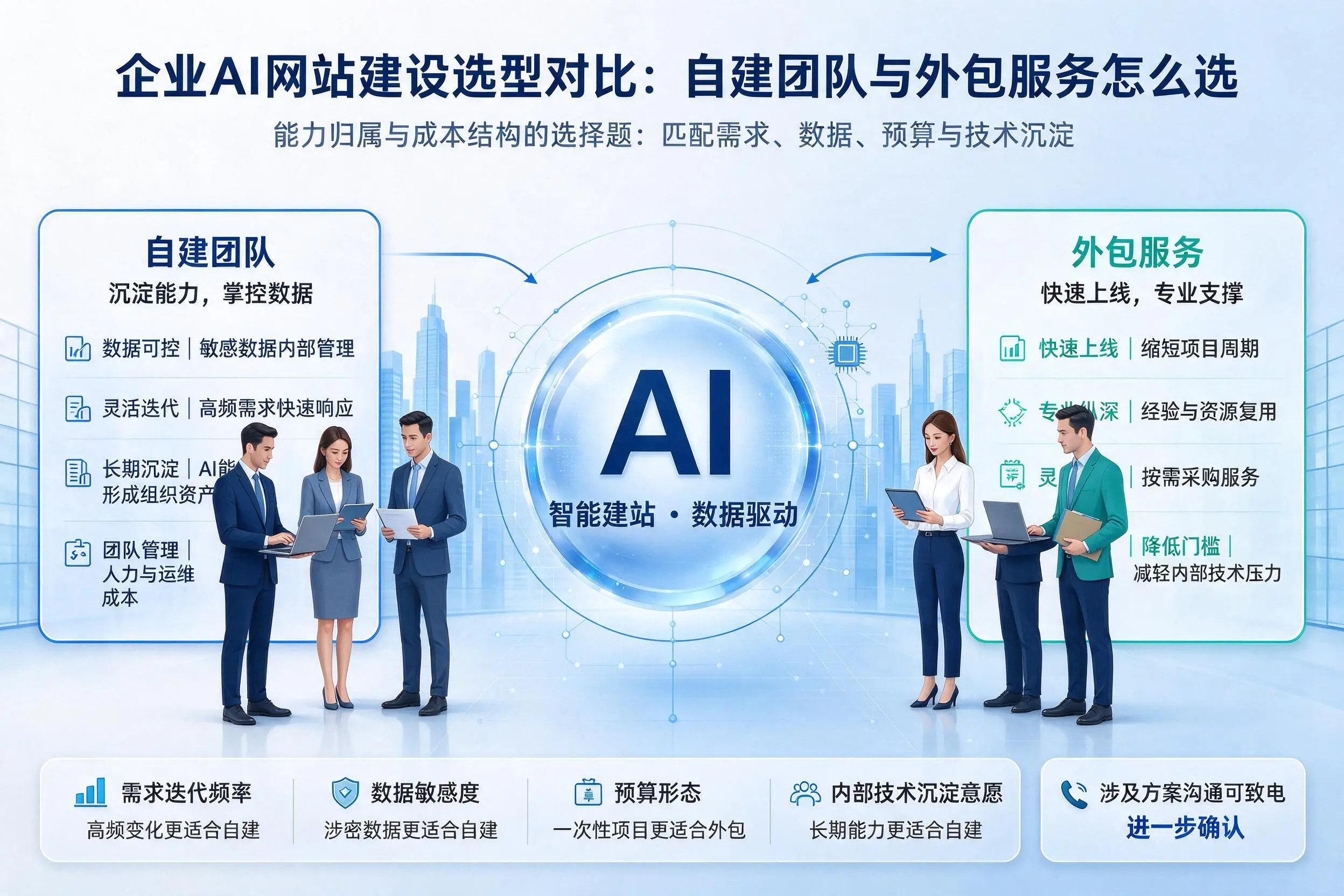 厦门企业AI网站建设选型对比：自建团队与外包服务怎么选
